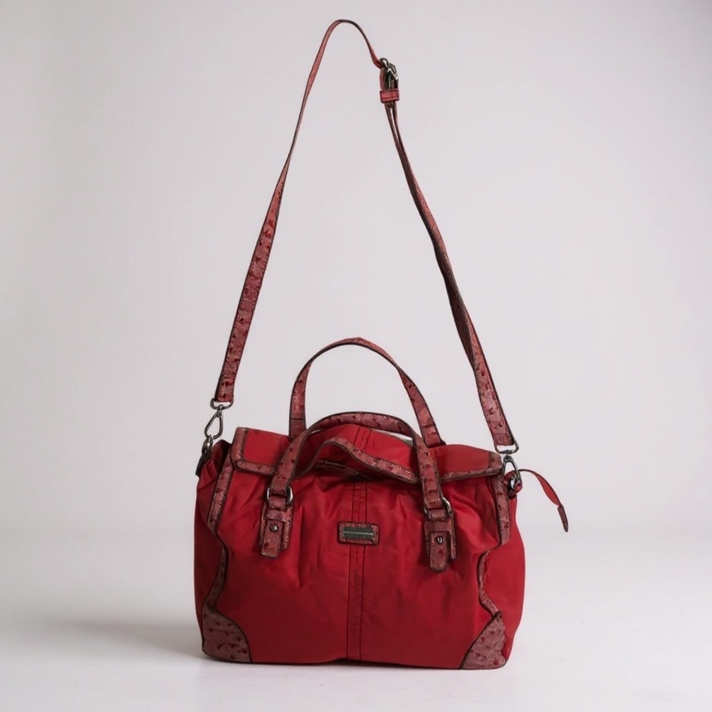 UNITED COLORS OF BENETTON Nylon Satchel Shoulder Crossbody Bag Tote Zip Snap Red